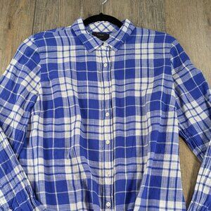 J Crew Perfect Button Shirt Top Womens 12 Blue Plaid Long Sleeve Cotton Preppy